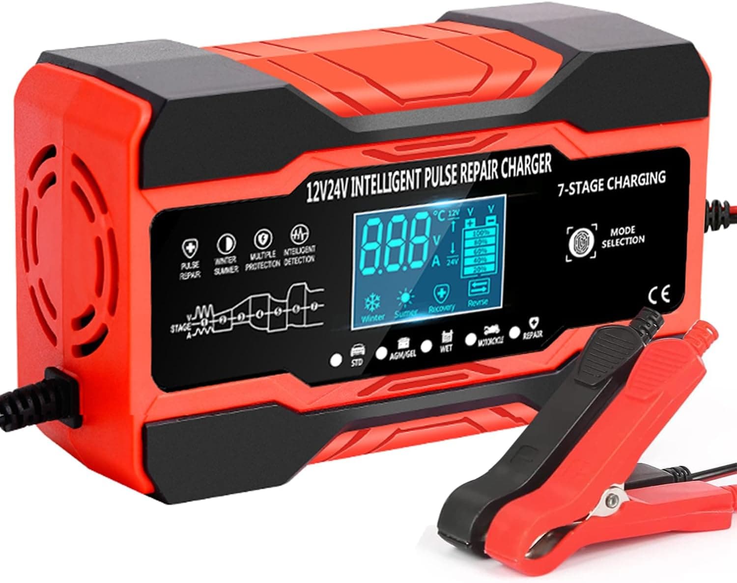 10A Autobatterie Ladegerät, 12V/24V Smart vollautomatische Batterie Ladegerät mit 7-Stufiger Ladung und LCD-Bildschirm Batterie Ladegerät, geeignet für AGM, Wet und Gel-Blei-Säure-Batterien
10A Autobatterie Ladegerät, 12V/24V Smart vollautom…