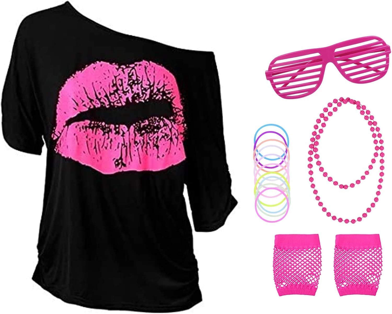 Aomig 80er/90er Outfit Damen, 5-teiliges Kostüm-Set XXL 📺