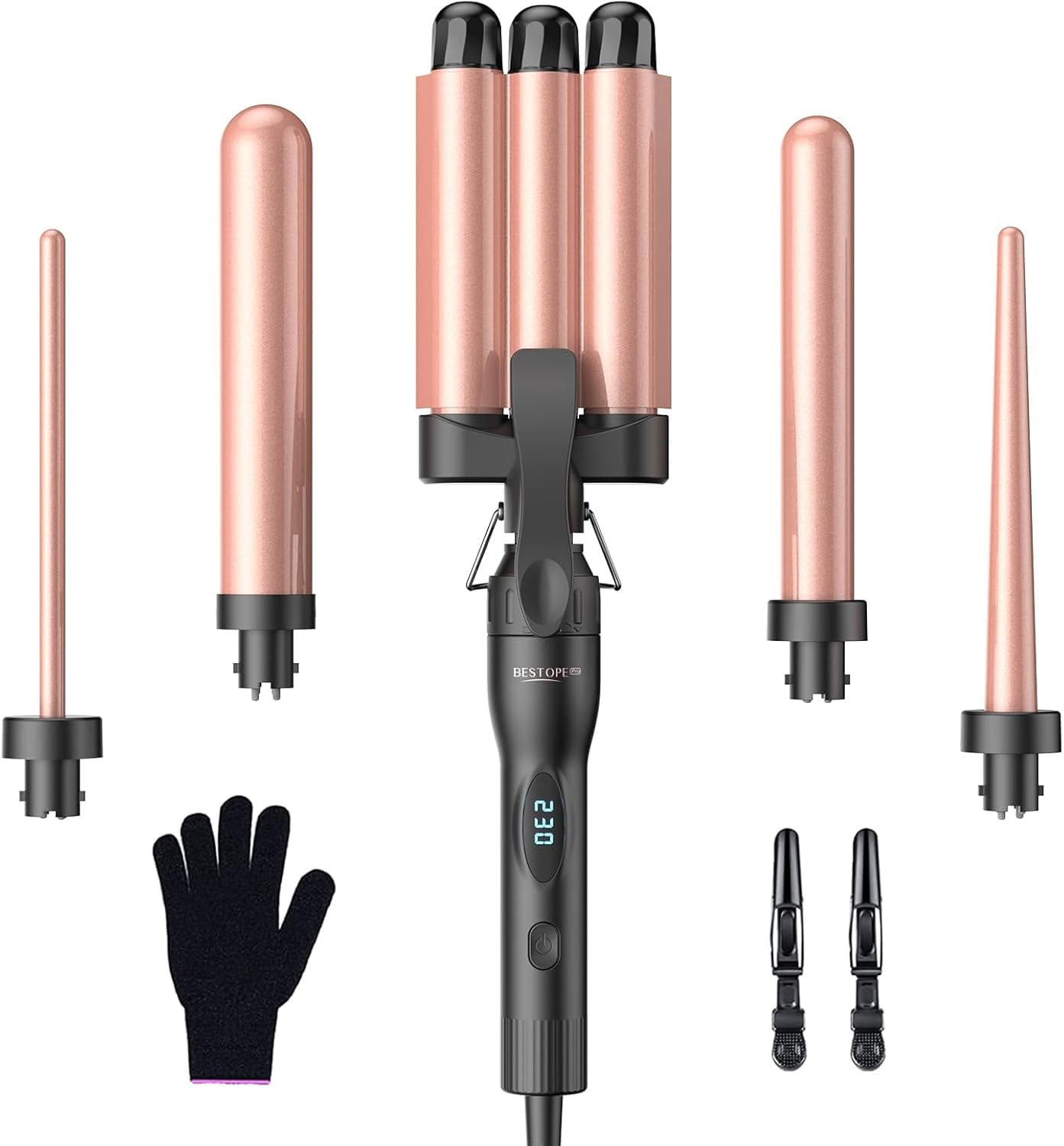 BESTOPE PRO Lockenstab 5‑in‑1 Set, 3 Fässer 🎀