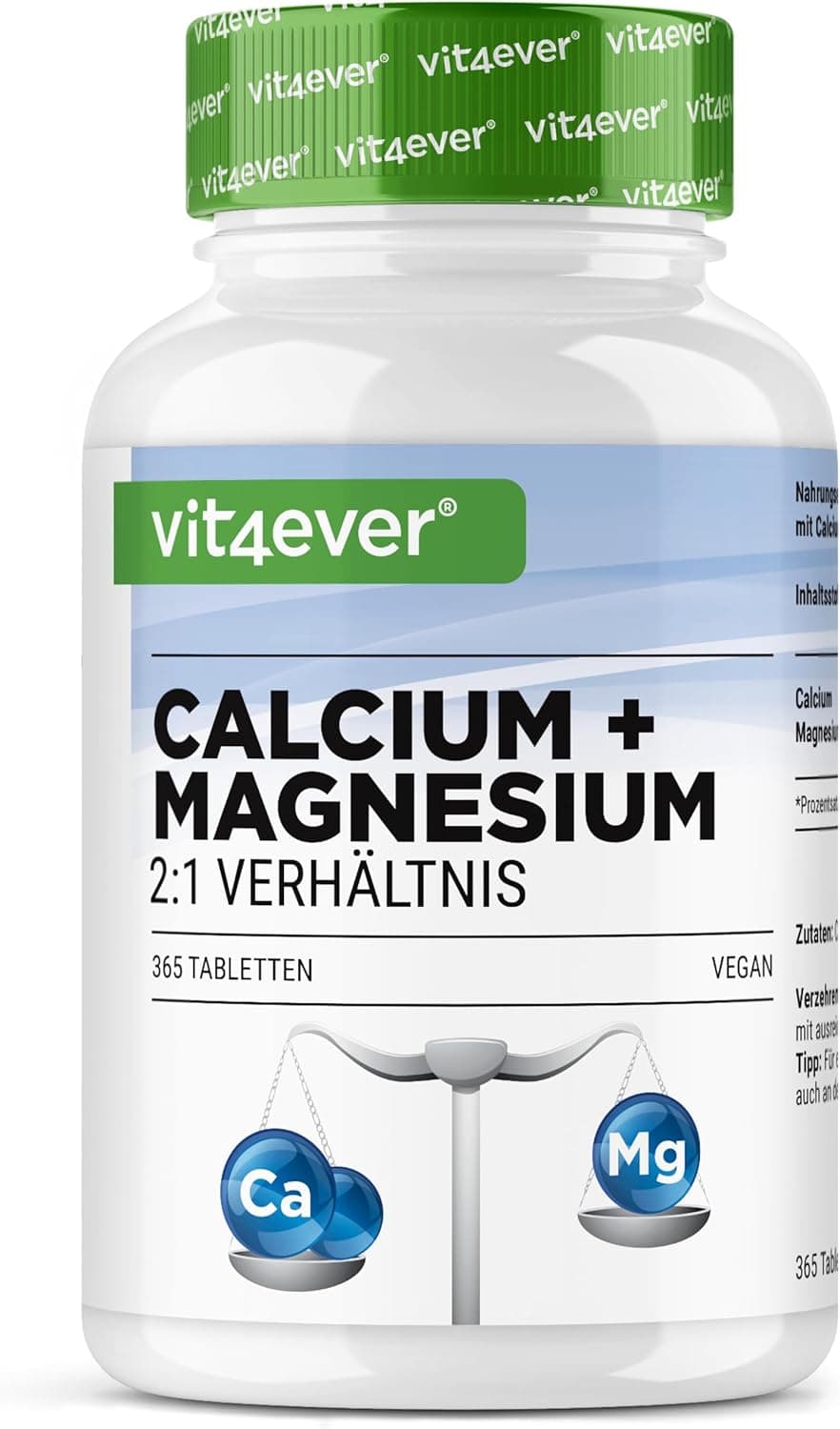 Calcium 800 mg + Magnesium 400 mg (2 Tabletten) - 365 Tabletten - 6 Monatsvorrat - Kalzium + Magnesium-Komplex im 2:1 Verhältnis - Vegan - Hochdosiert
Calcium 800 mg + Magnesium 400 mg (2 Ta…