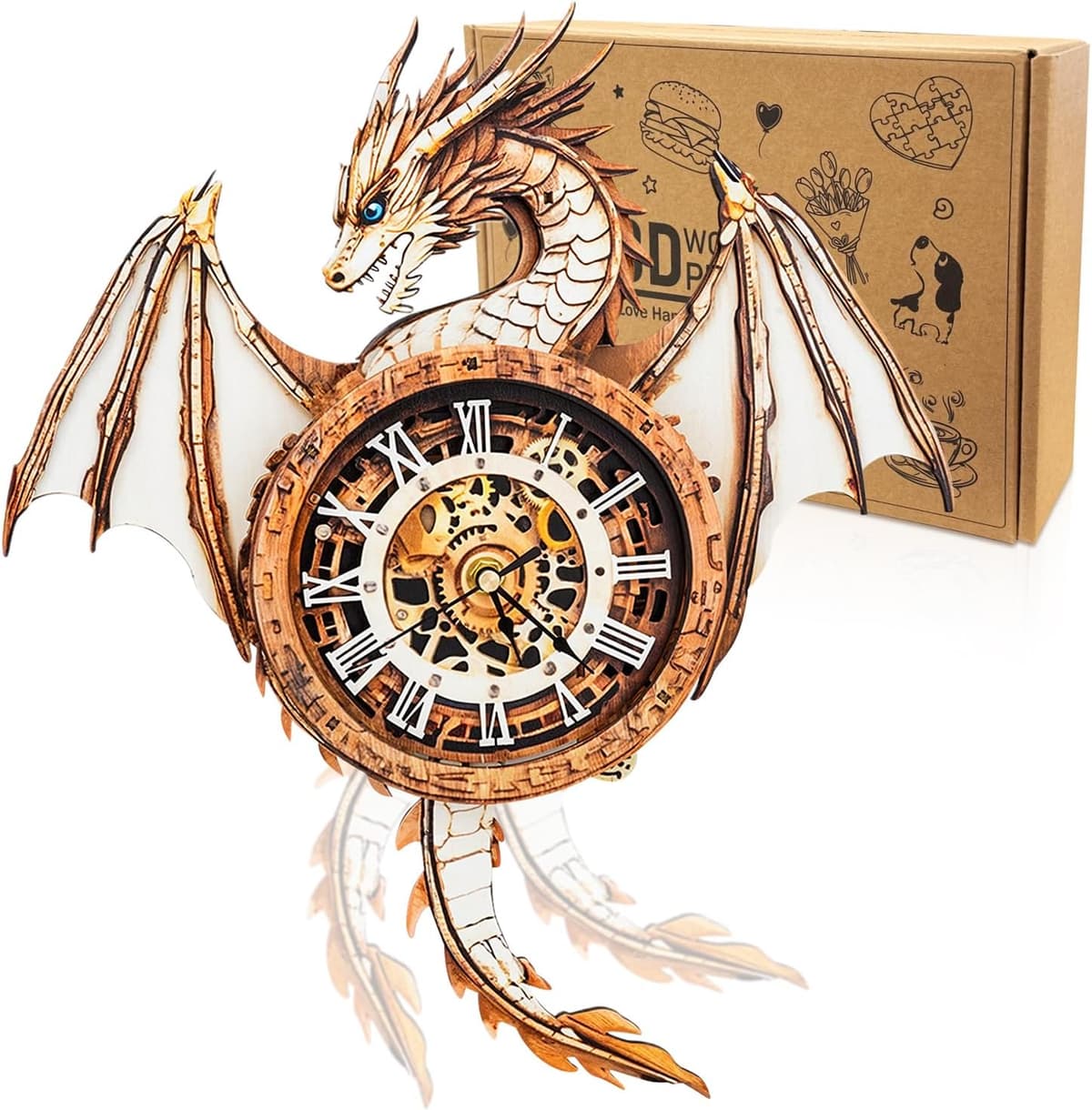 Cutywood Drachen Holzpuzzle Uhr mechanisch ⌚