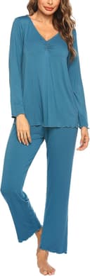 Thumbnail principal de Ekouaer Damen Schlafanzug Lang Pyjama Set Kuschelig Nachtwäsche ⌚