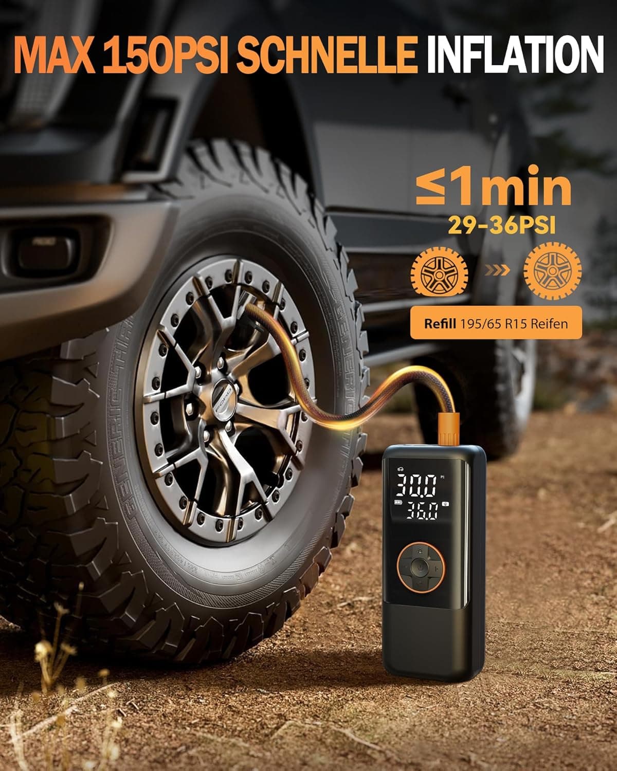 Elektrische Luftpumpe Akku Mini-Kompressor mit Manometer 🚲