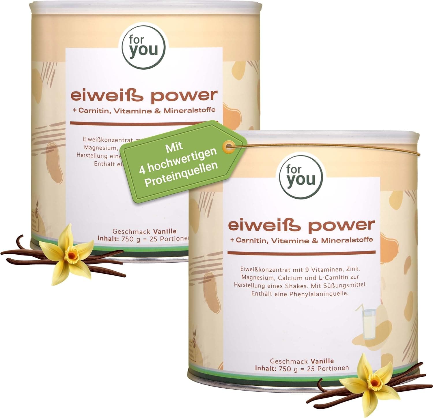 for you Power Eiweiß-Pulver Vanille 2x750 g ⌚