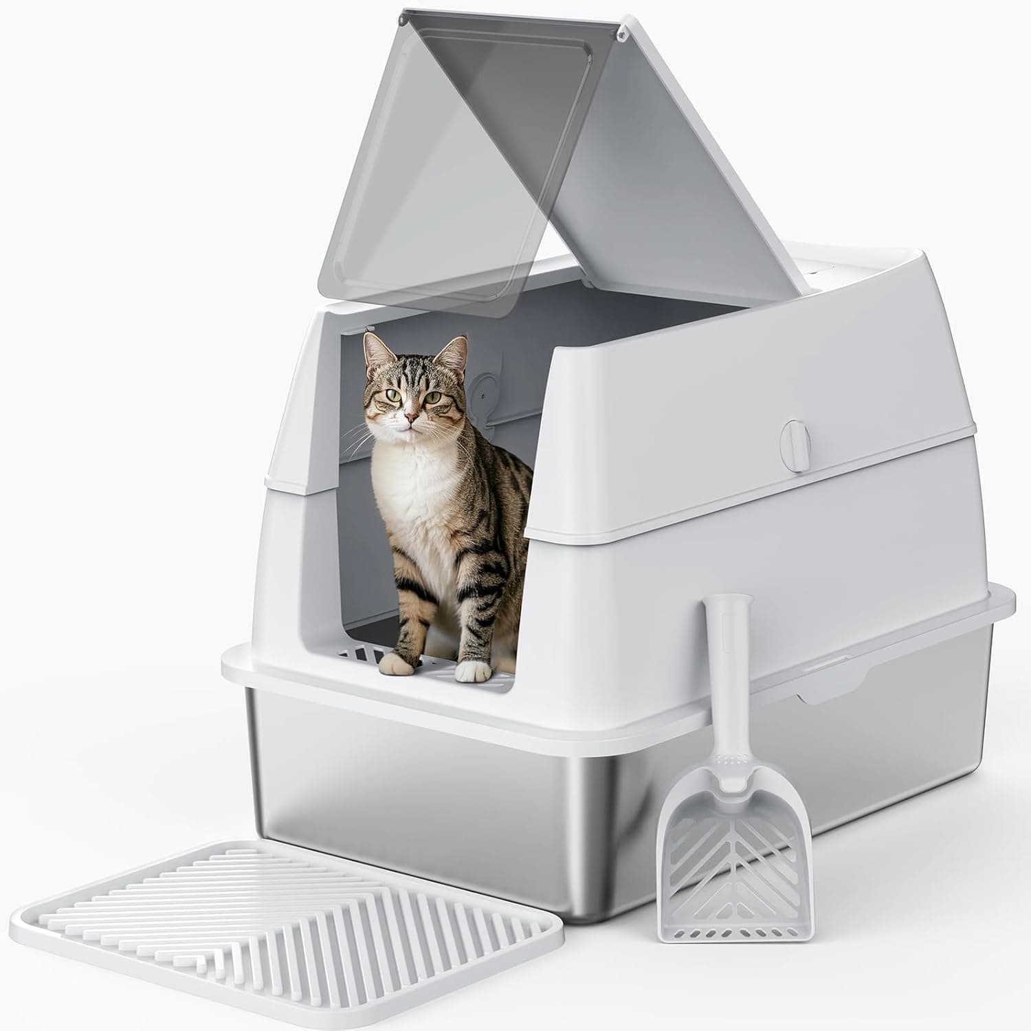 FURTIME Katzenklo Edelstahl XXL – Geschlossenes WC für Katzen 📷