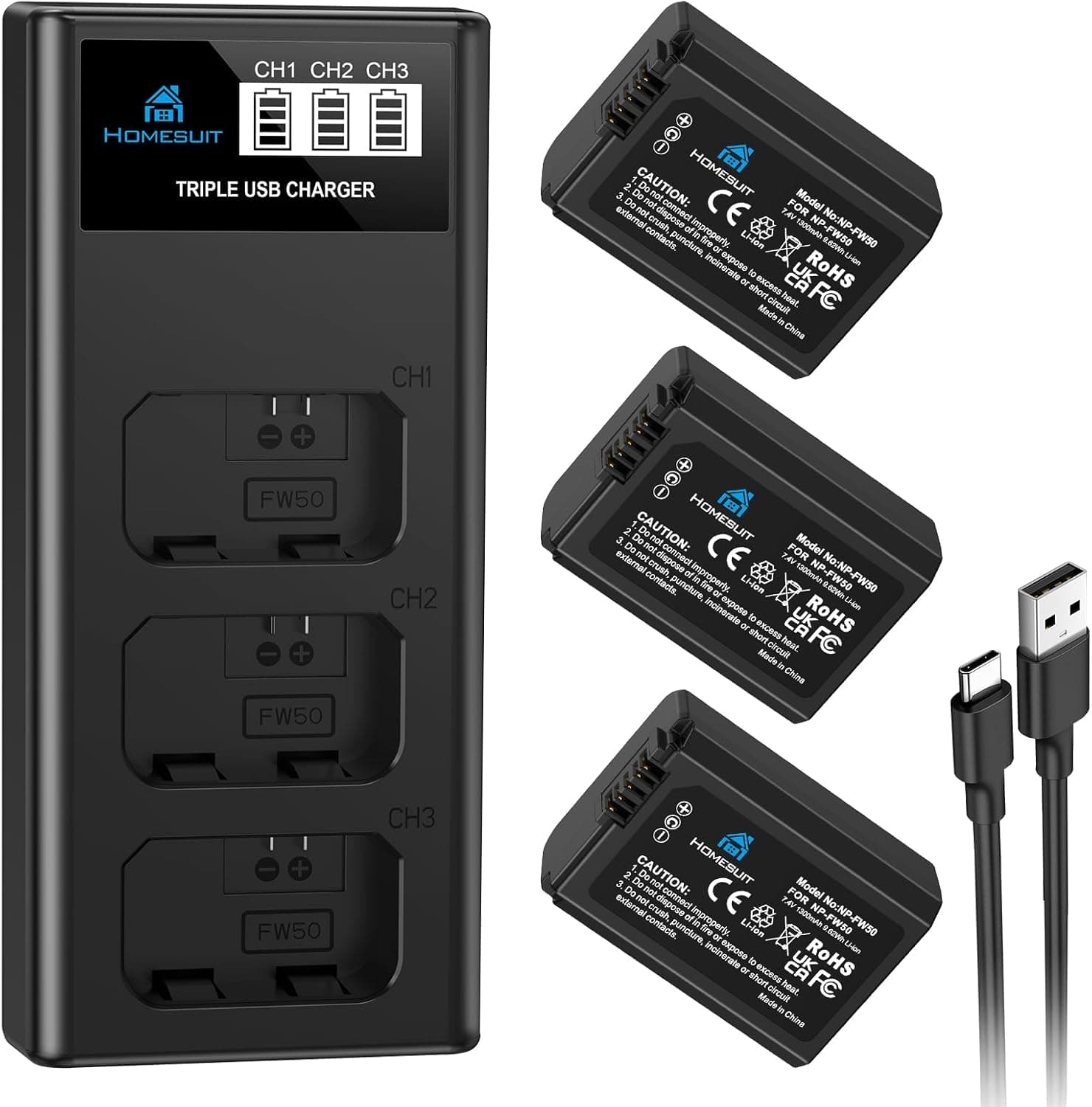 Homesuit NP‑FW50 Akku 1300mAh Kit für Sony-Kameras 📷