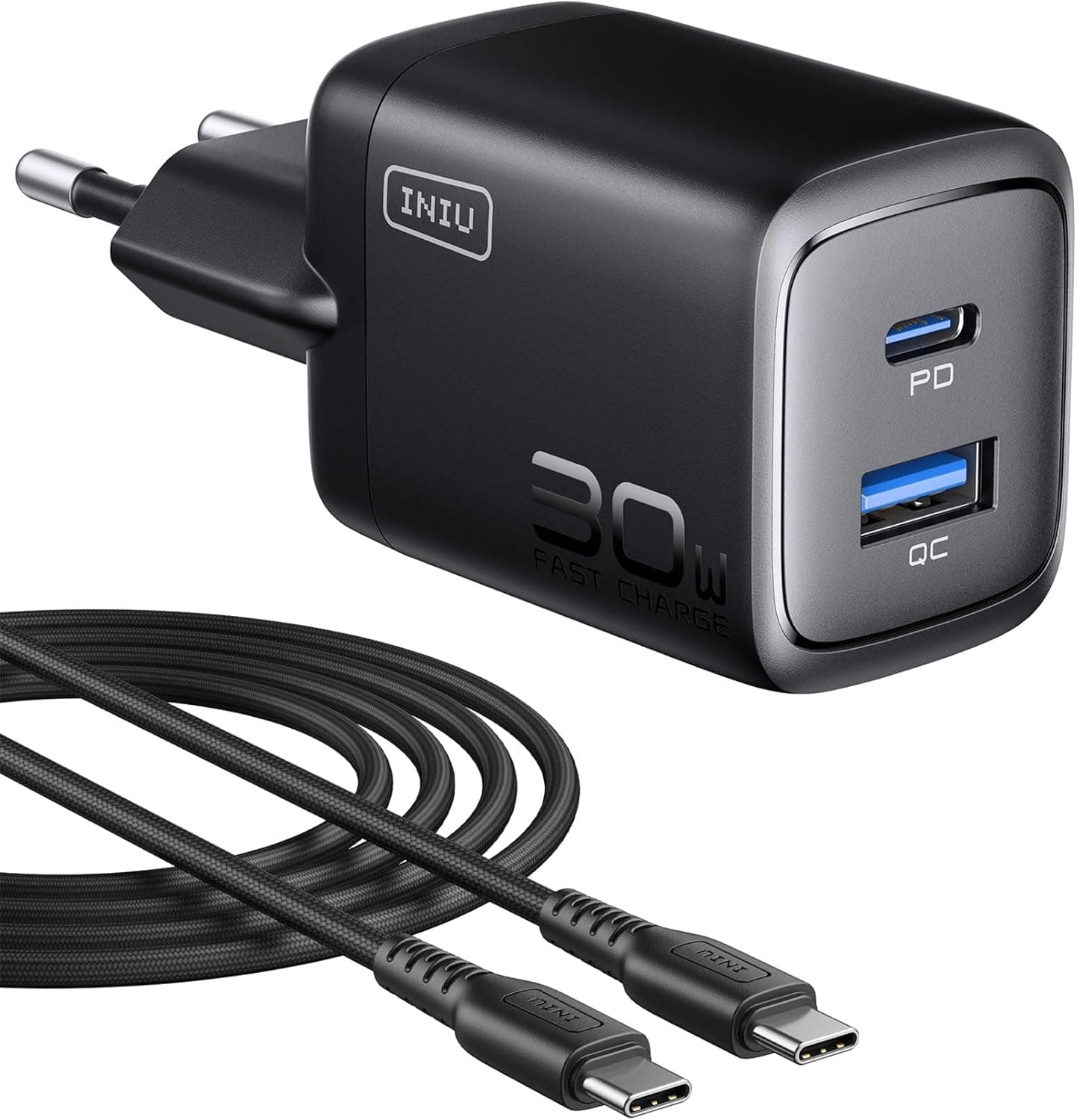 INIU 30W USB-C Ladegerät 2-Port mit GaN PD, Reiseadapter ⌚