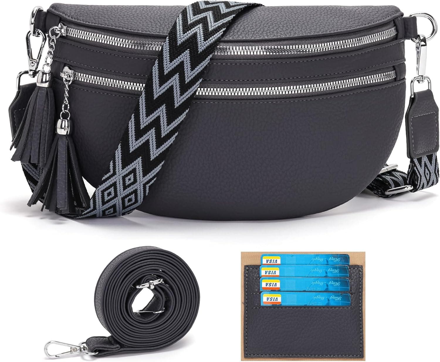 LANXINGLUO Bauchtasche Damen blau Crossbody mit Kartenfach 2 Gurte ⌚