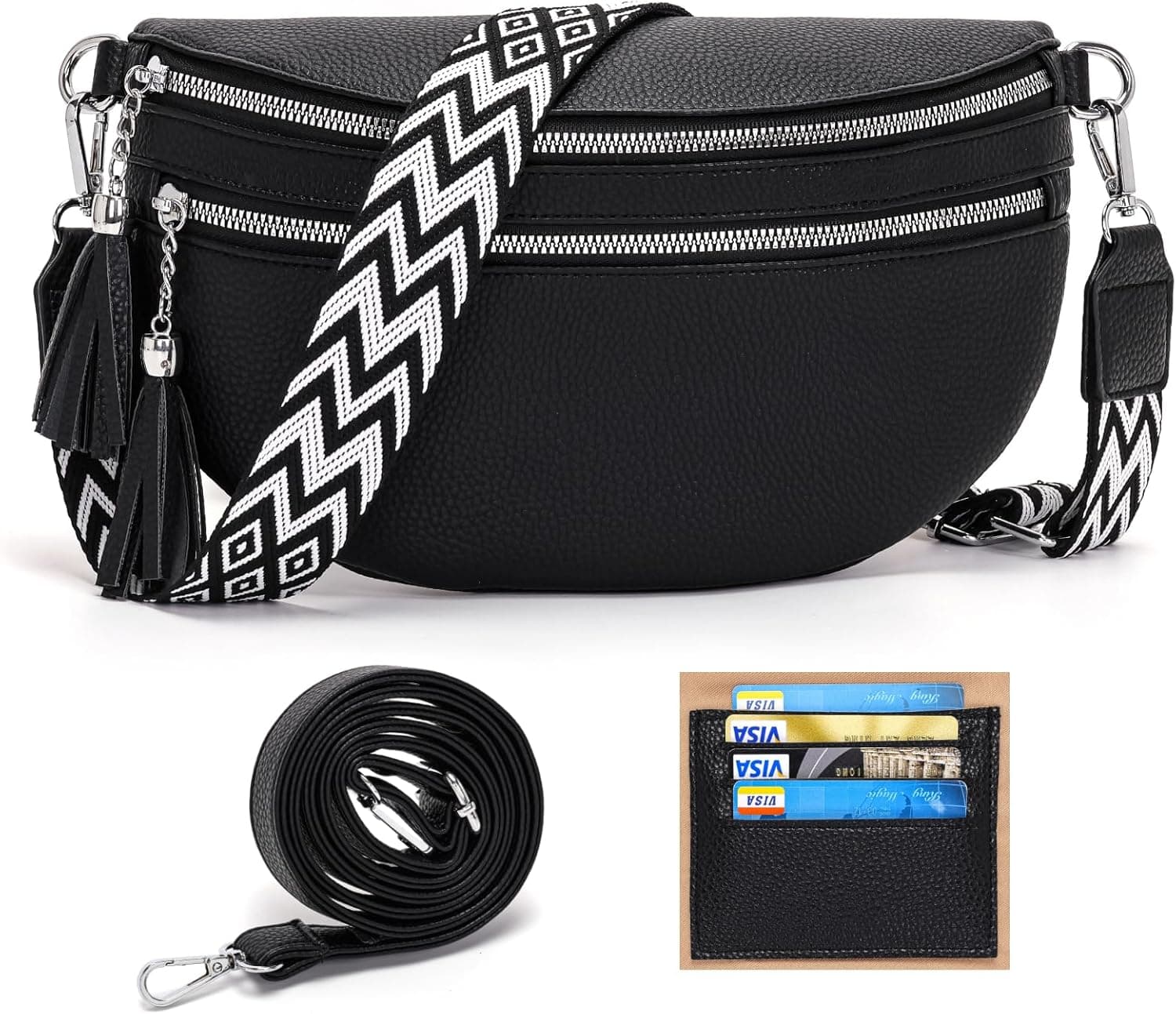 LANXINGLUO Bauchtasche Damen schwarz, Crossbody mit Kartenfach 🎒