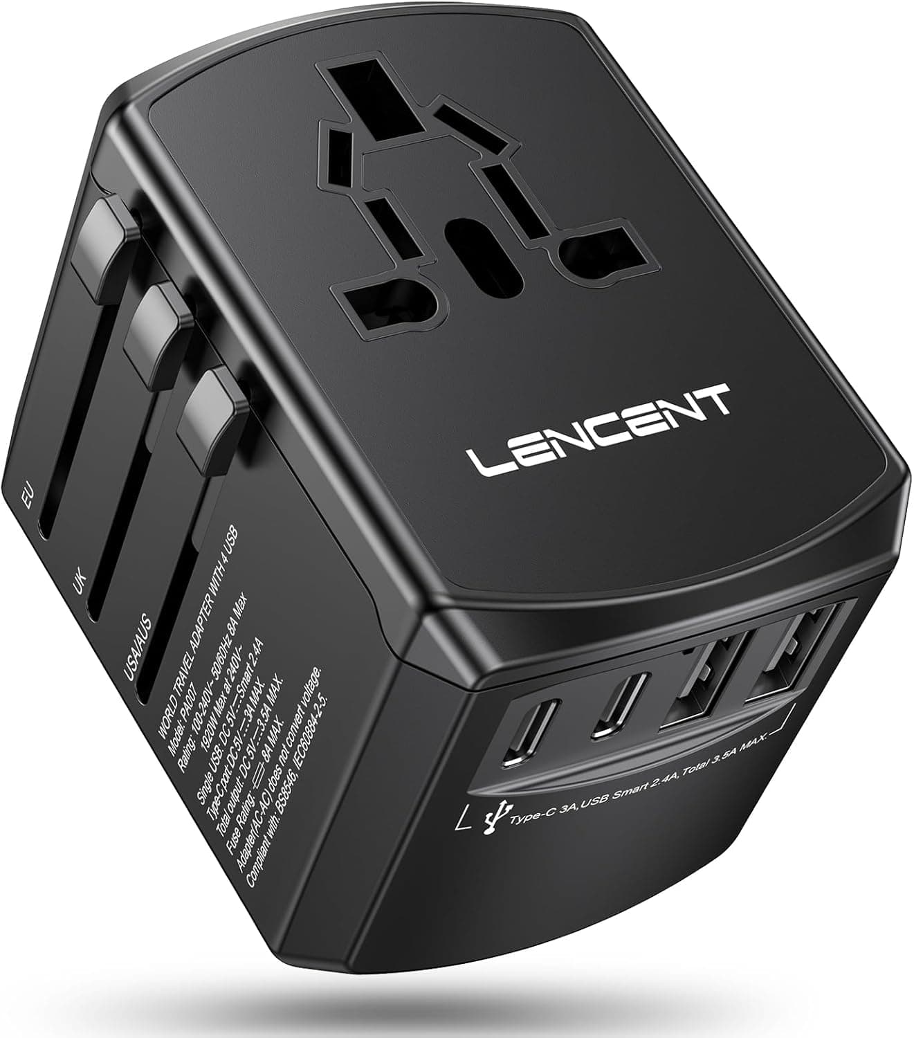 LENCENT Reiseadapter weltweit mit 2 USB‑A und 2 USB‑C 🔌
