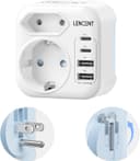 Thumbnail principal de LENCENT Reisestecker USA–DE mit 2x USB‑C, 2x USB‑A 🔌