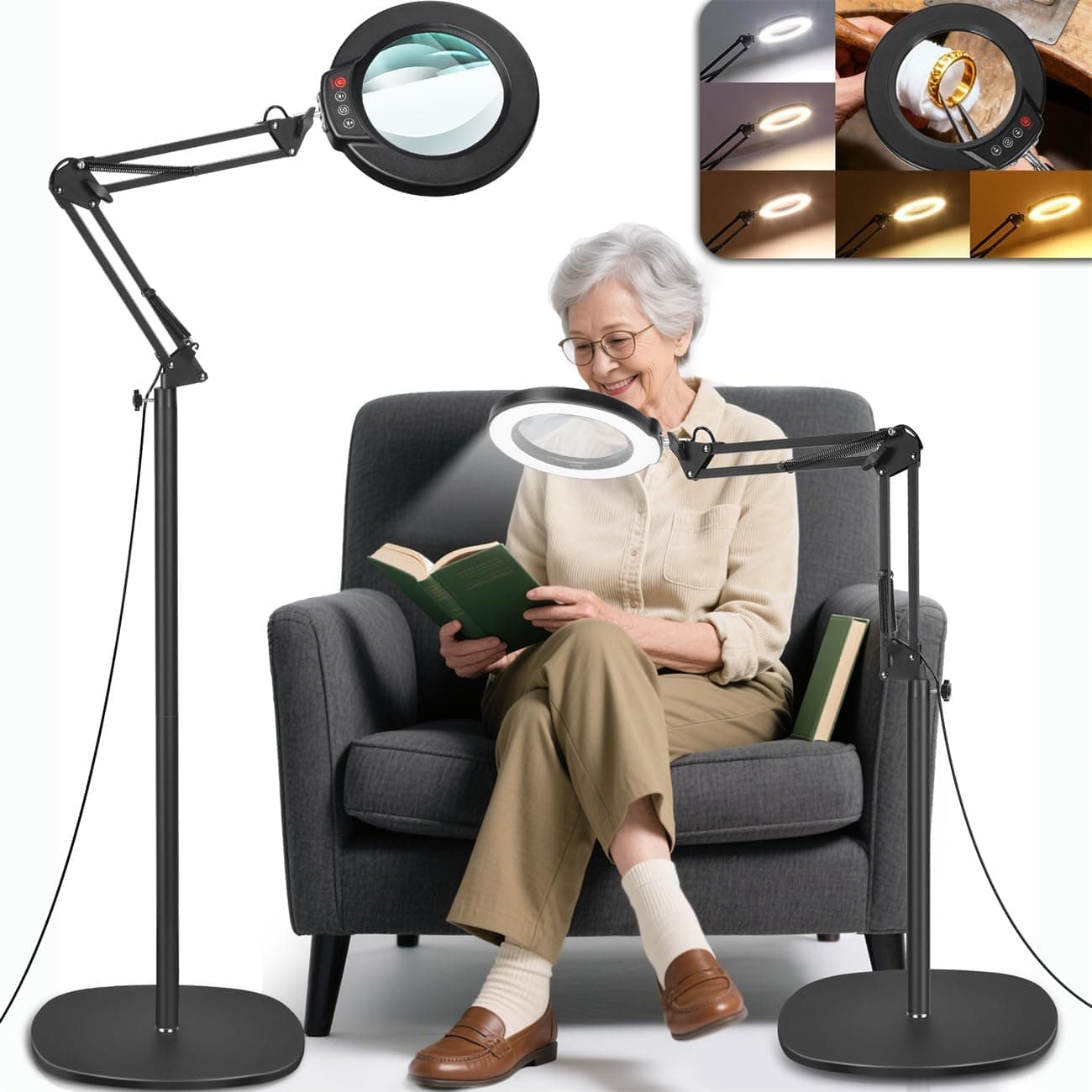 MagnieOpti 10X Stehlampe Lupe mit Licht und Ständer, 3-in-1 Flexible Schwenkarm Boden LED Lupenleuchte, 5 Farbmodus Stufenlos Dimmbar Leselupe, Freisprech Vergrößerungsboden zum Senioren Hobby
MagnieOpti 10X Stehlampe Lupe mit Licht und Stände…