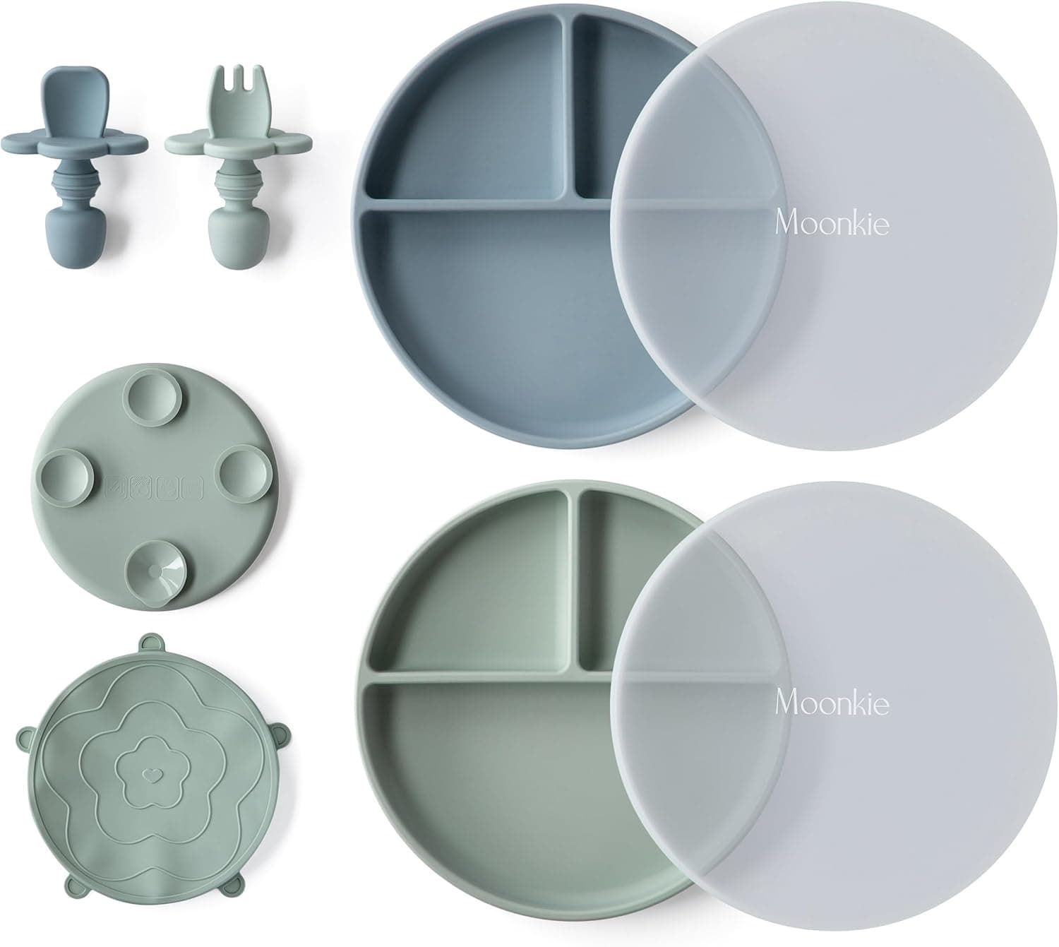Moonkie Kinderteller 2‑teilig mit Saugnapf und Besteck 🍽️