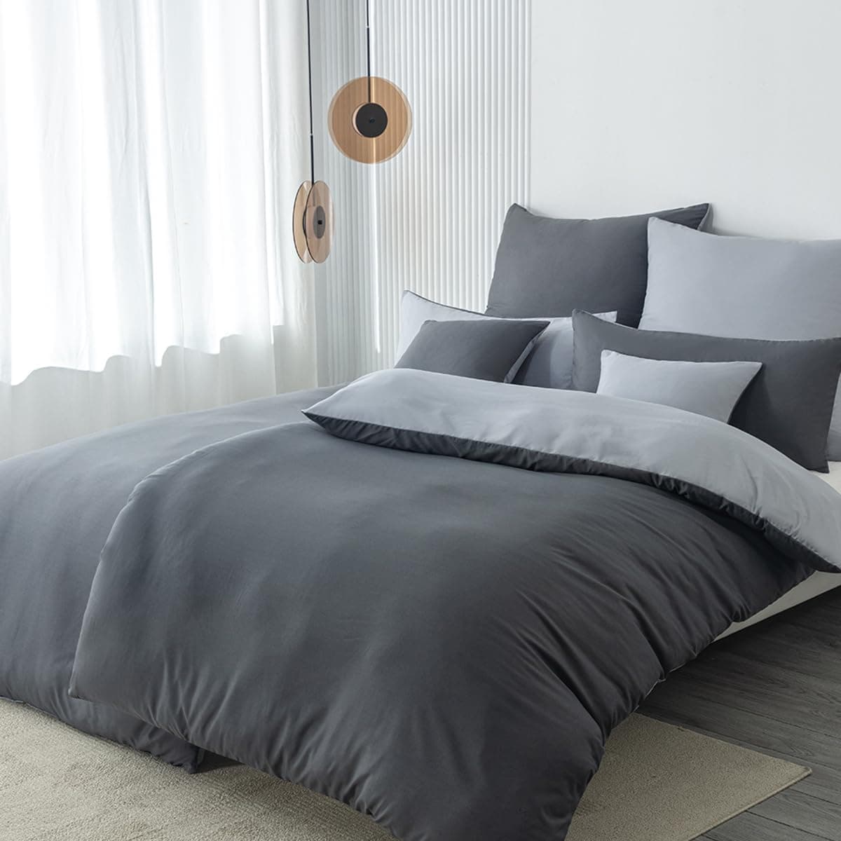 Nesture Bettwäsche 135x200 4tlg Anthrazit Grau mit Reißverschluss ⌚