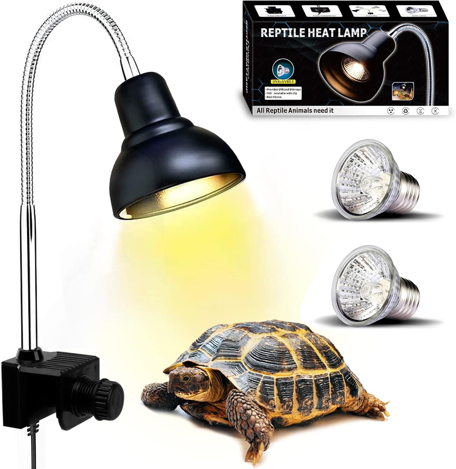 PewinGo Schildkröte Wärmelampe, Wärmespotlampe für Aquarium Reptil mit 2 UVA UVB Basking Spot Glühbirnen und 360°Schwenkklemme für Schildkröte, Schlange, Eidechse usw, Orangefarbenes Licht
PewinGo Schildkröte Wärmelampe, Wärmespot…
