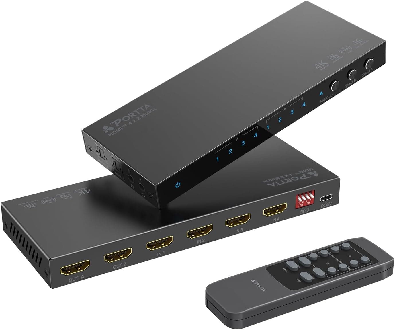 PORTTA HDMI Matrix 4x2 4K60Hz – HDMI-Switch 🎧