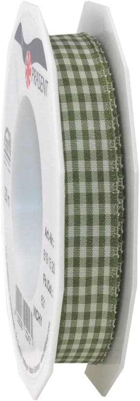 PRÄSENT Vichy Geschenkband Olive 15 mm 20 m ⌚ (Kategoriebereit) 🎁