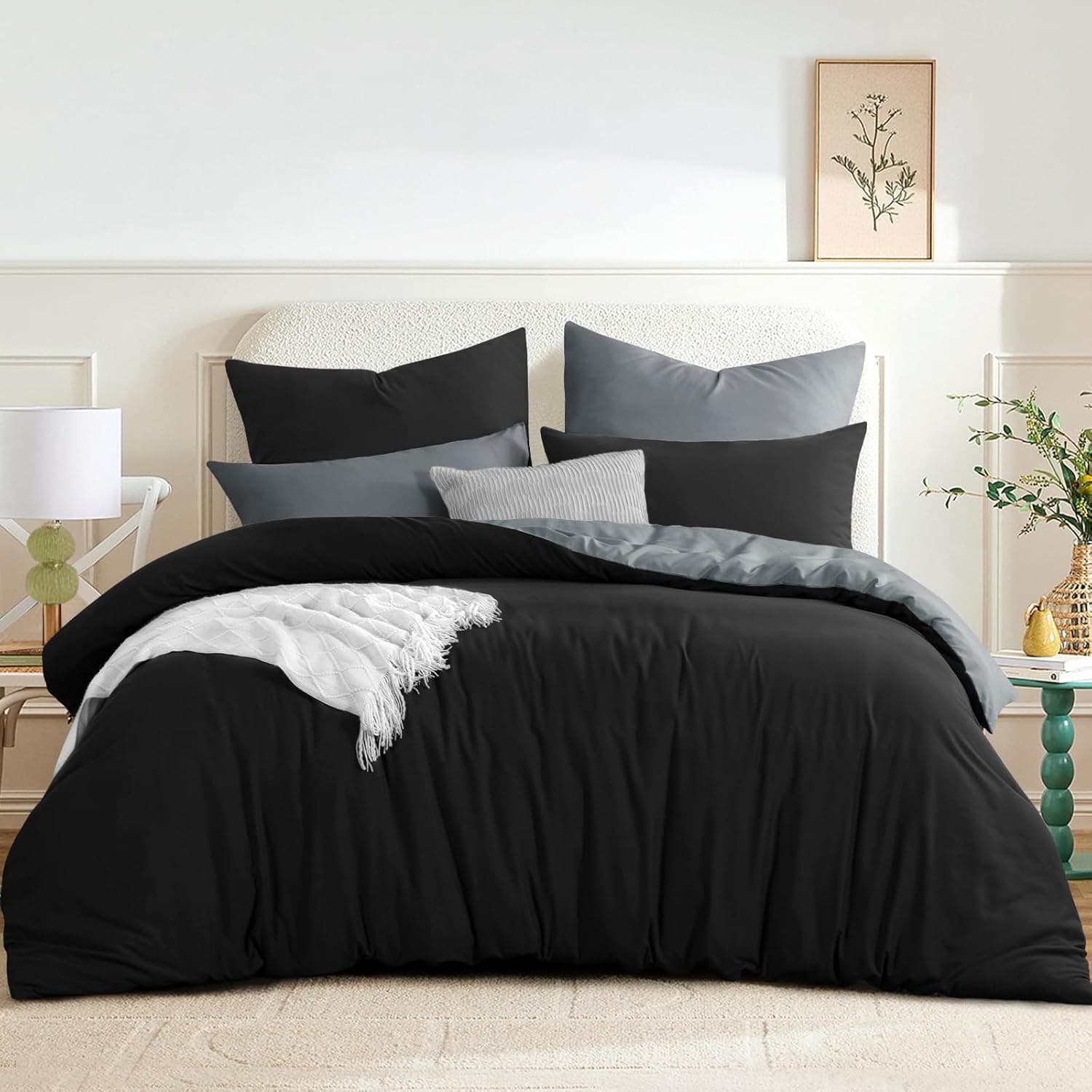 RUIKASI Bettwäsche 200x220 Schwarz Grau 3teilig - Wendebettwäsche Bettbezug 200 x 220 mit Reißverschluss, Oeko-TEX Mikrofaser Bettwäsche Sets, Weich und Bügelfrei
RUIKASI Bettwäsche 200x220 Schwarz Grau 3t…