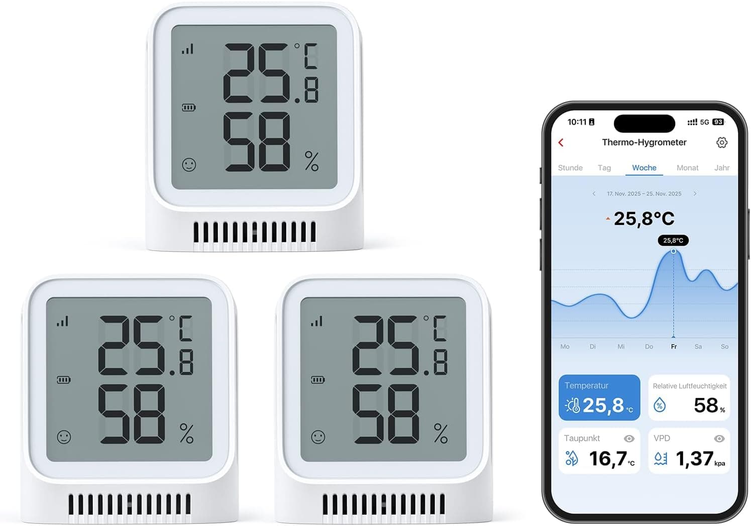 X-Sense SBS50 WLAN-Thermometer 3er-Set 📱