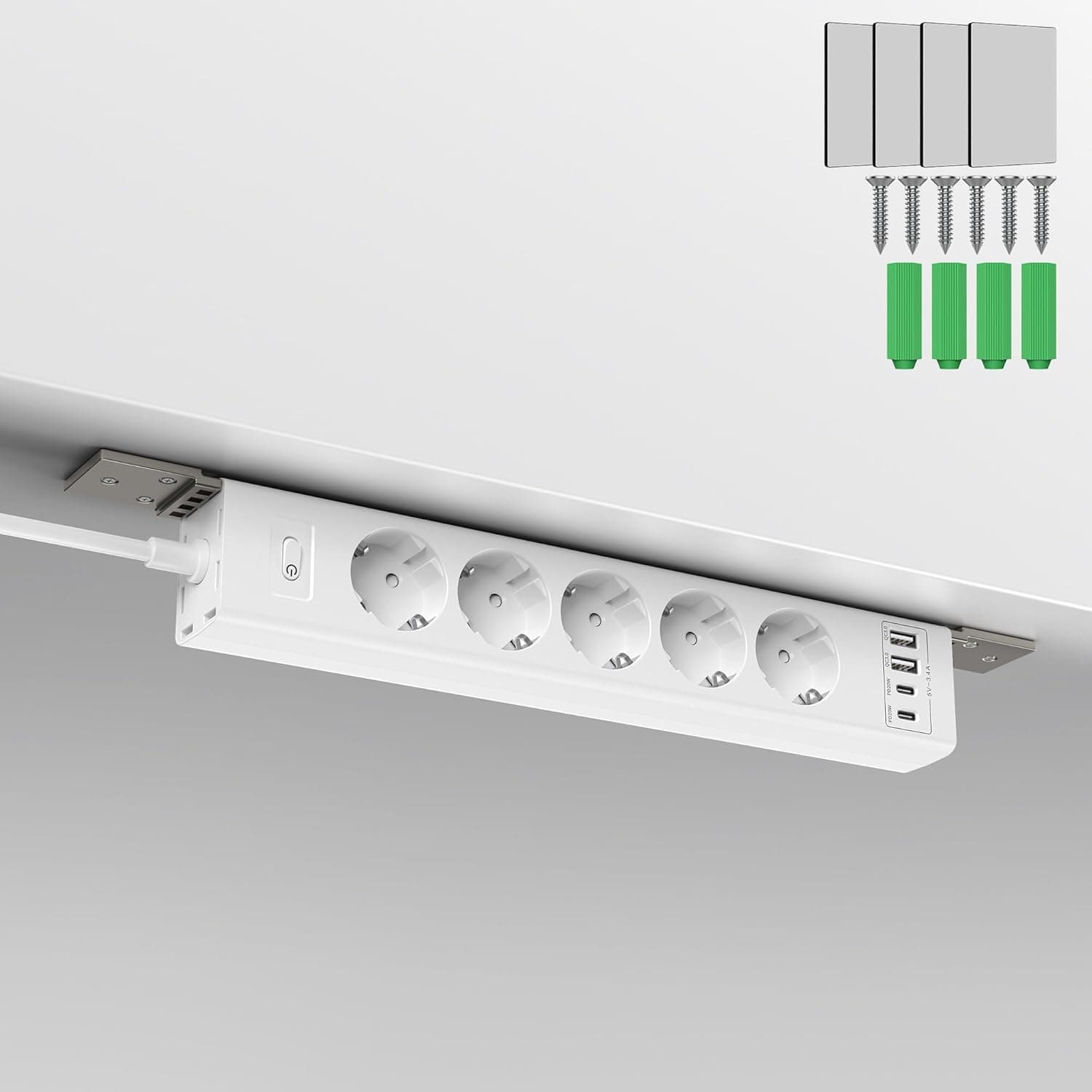 Steckdosenleiste 5‑fach Untertisch mit USB‑C PD20W 📺