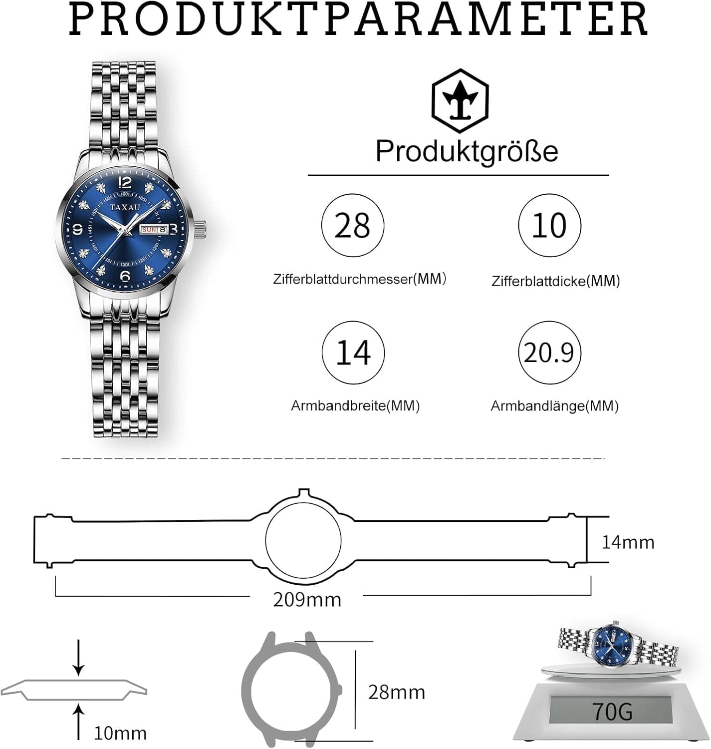 Taxau Damenuhr mit arabischen Ziffern ⌚