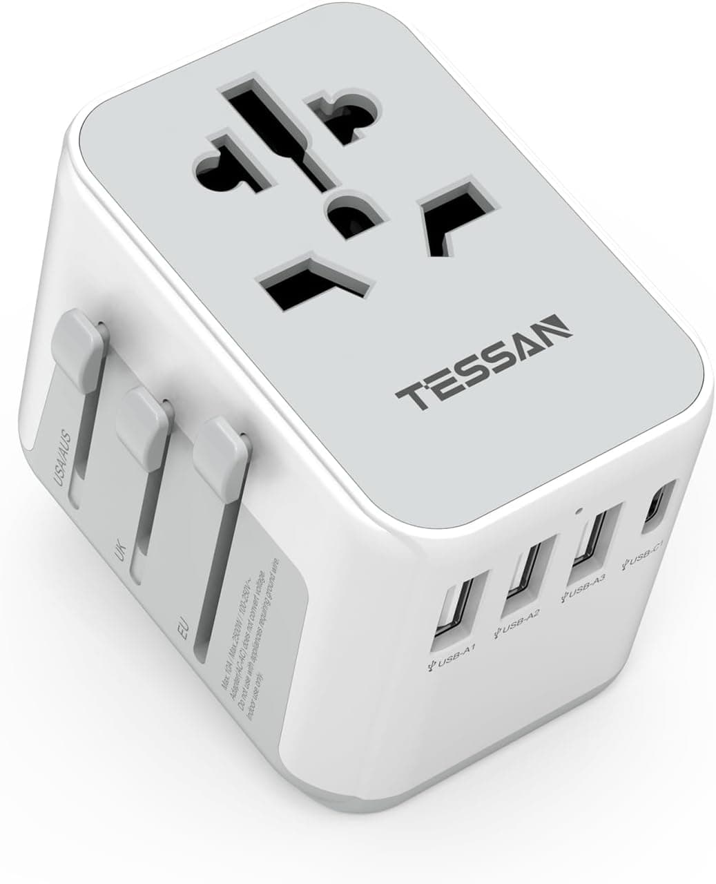 TESSAN Reiseadapter Weltweit mit 3 USB‑A & 1 USB‑C 🔌