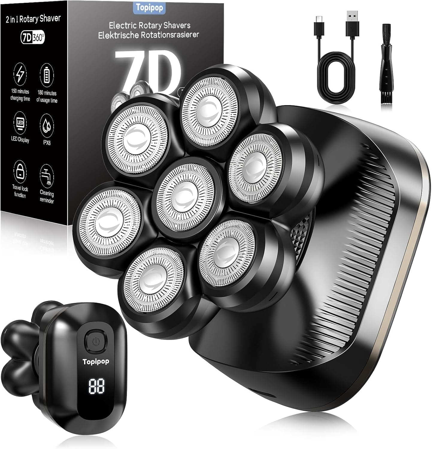 Topipop 7D Glatzenrasierer wiederaufladbar ⌚