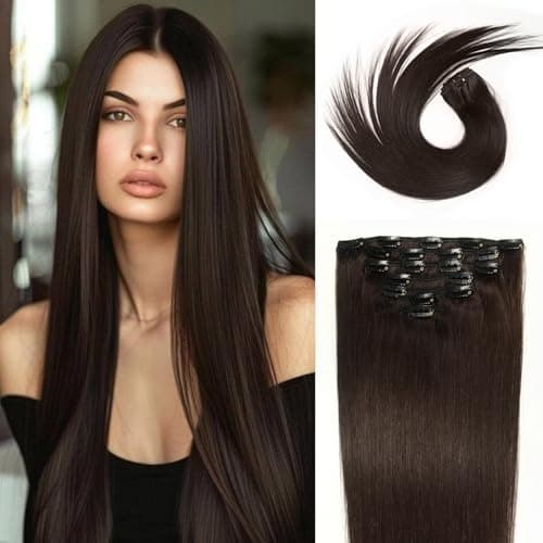 WOWANGEL Clip-in Echthaar-Extensions 20 Zoll 120 g Dunkelbraun 2 ⌚
