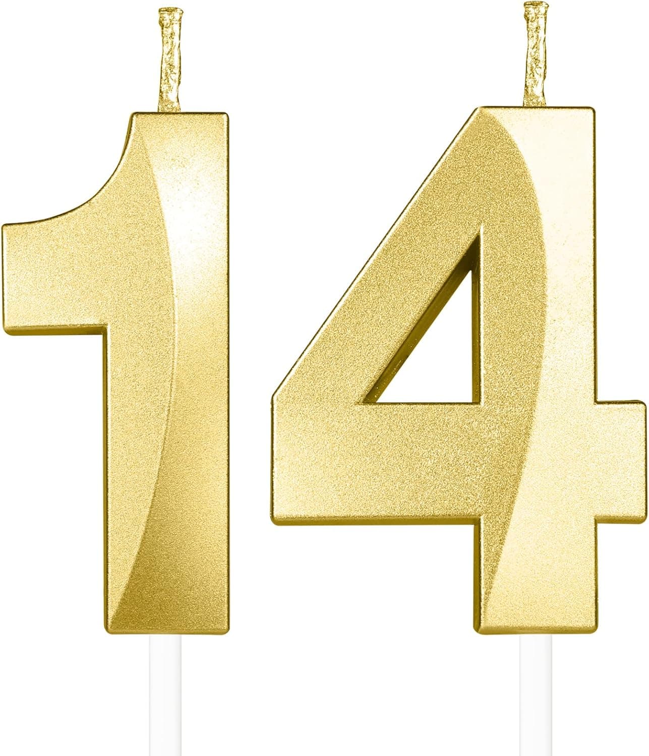 Yiran 3D Gold Geburtstagskerzen,Geburtstagskerzen Zahlen 14,Kuchendeko Geburtstag,Geburtstagskerzen für Geburtstagsdeko,Kuchen Dekoration für Männer Frauen Geburtstag Jubiläen Party