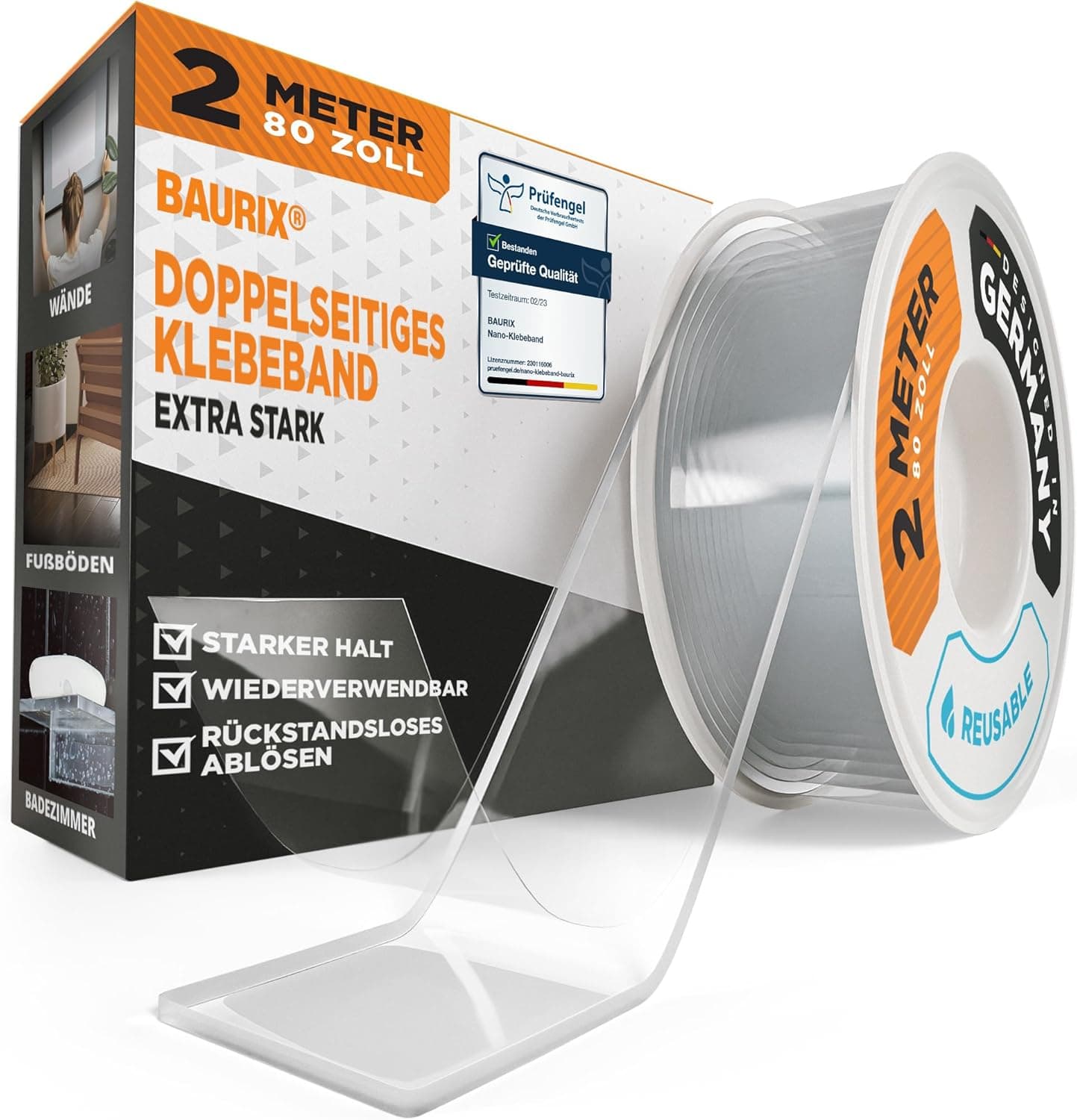 BAURIX Ruban adhésif double face extra fort – 2 m 📐