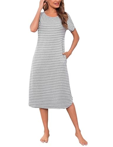 Chemise de nuit Litherday femme coton rayé 🌙