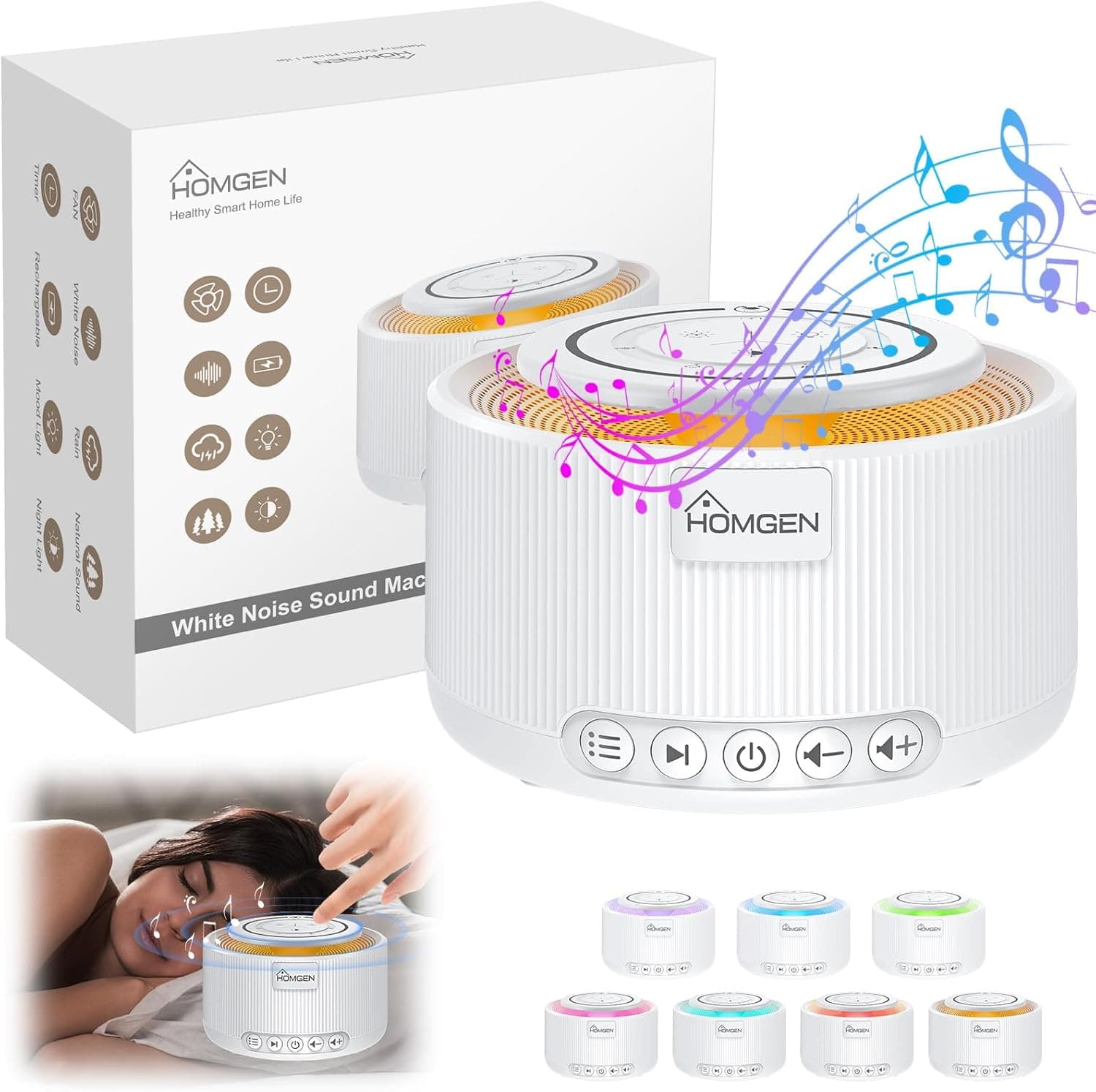 HOMGEN Machine à bruit blanc 30 sons, 30 niveaux de volume 🎧