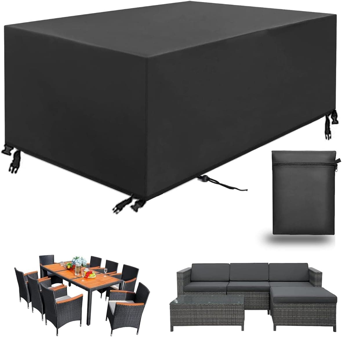 Housse salon de jardin et table rectangulaire Schwarz 270×180×89cm 📺