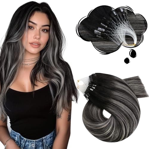 Moresoo extension cheveux naturel froid ombre noir argenté 50 mèche 35 cm ⚙️
