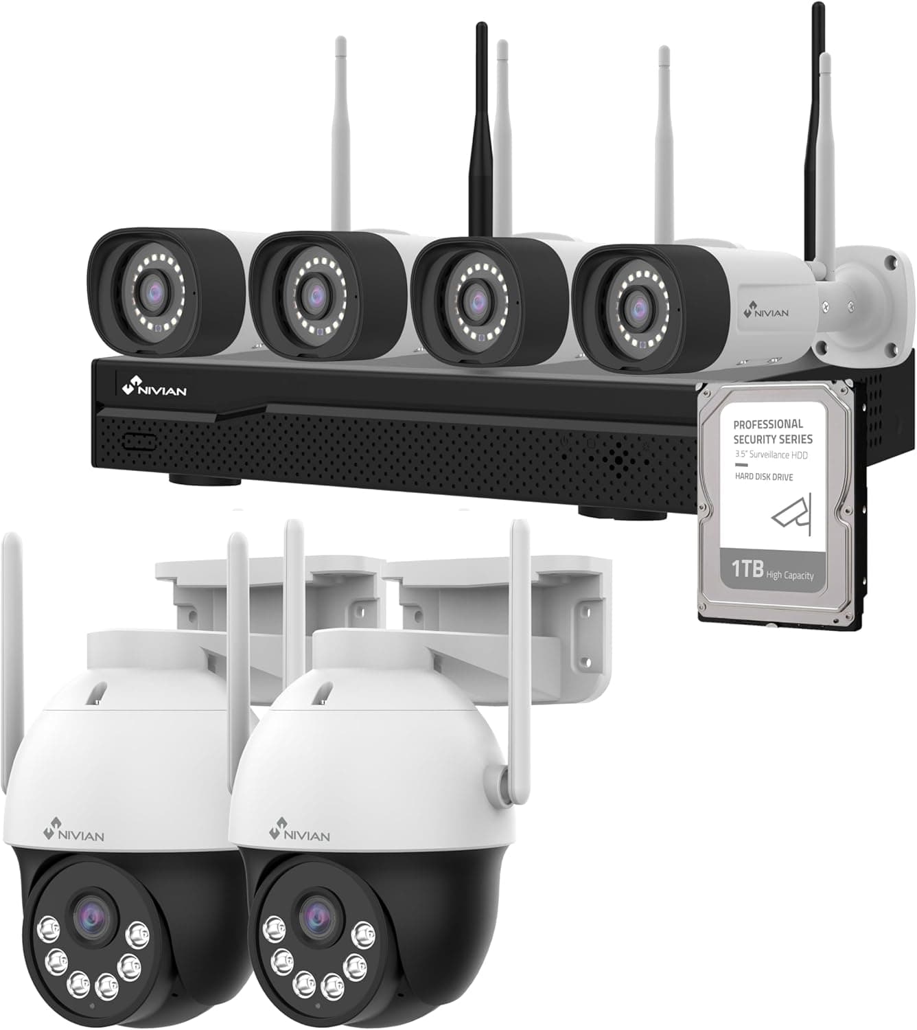 NIVIAN Kit Caméras de Surveillance 2K Pro avec 6 caméras ⌚