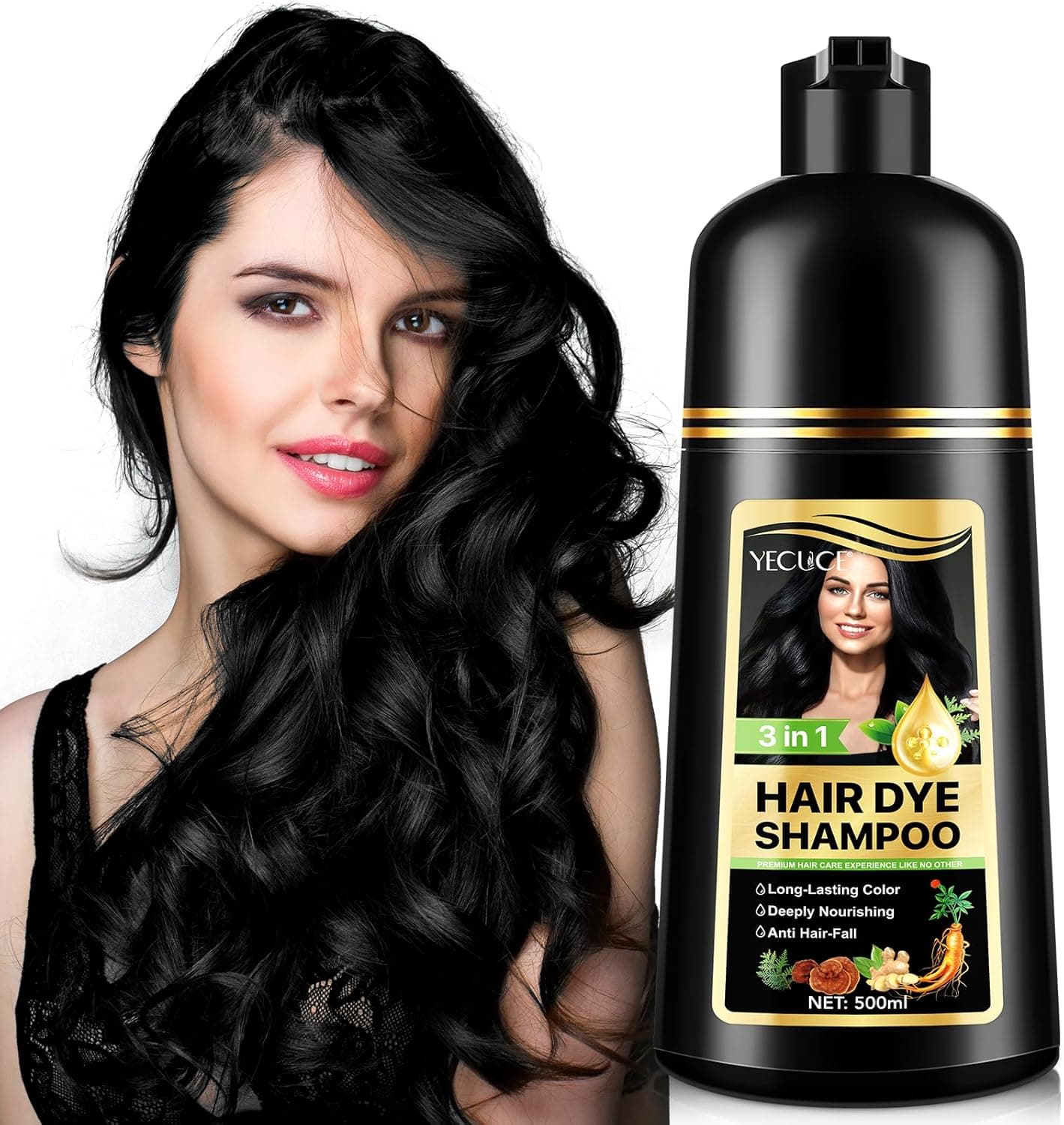 Shampoing Colorant Noir 3 en 1 – Hair Dye 500ml 📺