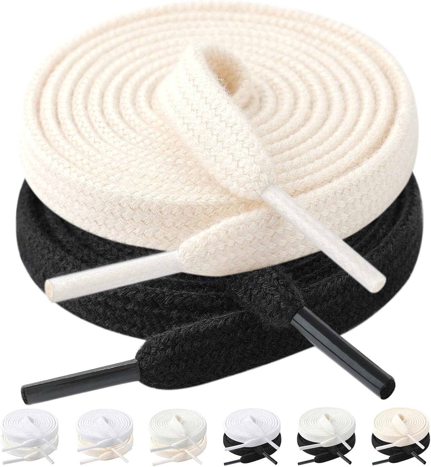 Stepace Lacets plats 100% coton 8 mm — 2 paires ⌚