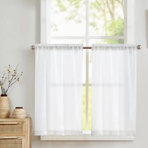 Vangao Lot de 2 Rideaux Brise-bise Lin Blanc 65x90 cm ⌚