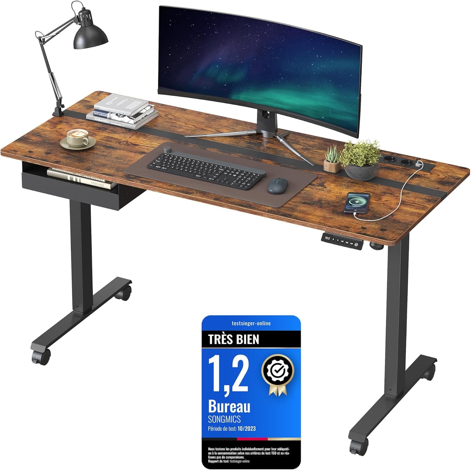 VASAGLE LSD114X01 Bureau réglable électrique 60 x 140 cm ⌚