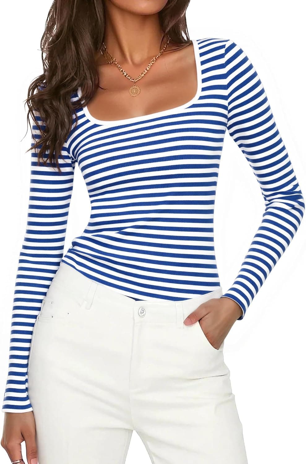 Aottori Maglia Donna Scollo Quadrato slim in cotone 👚