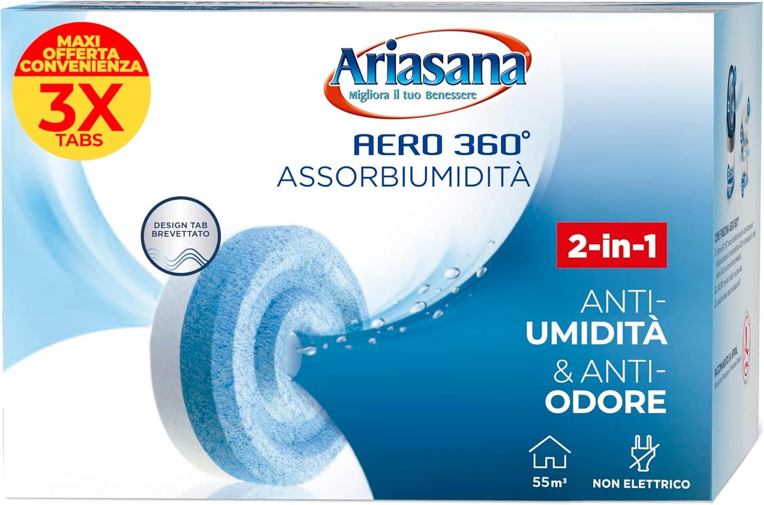 Ariasana Aero 360 Tab inodore 3×450 g per assorbiodori 🧴