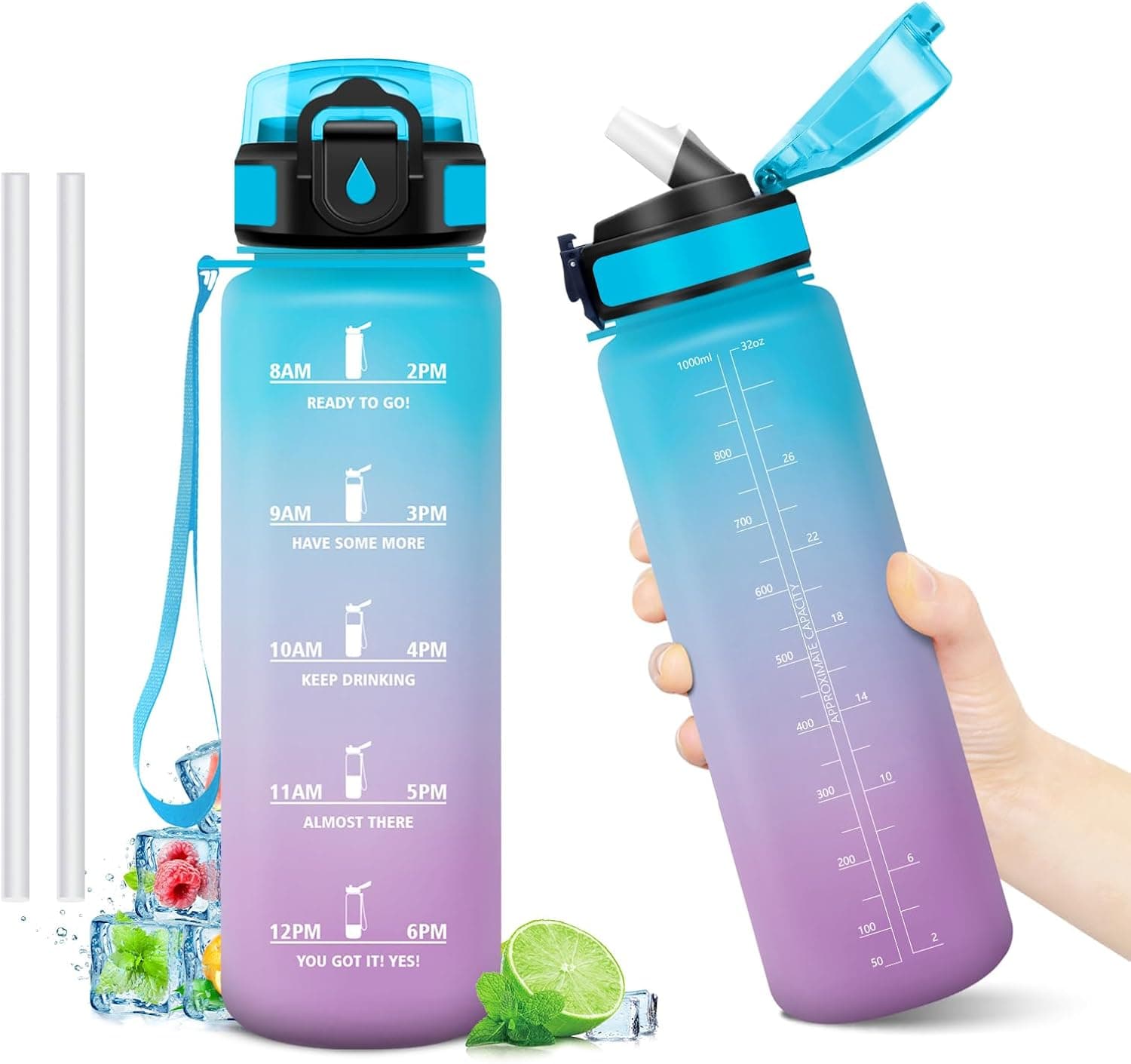 Borraccia 1L motivazionale a prova di perdite con cannuccia 🥤