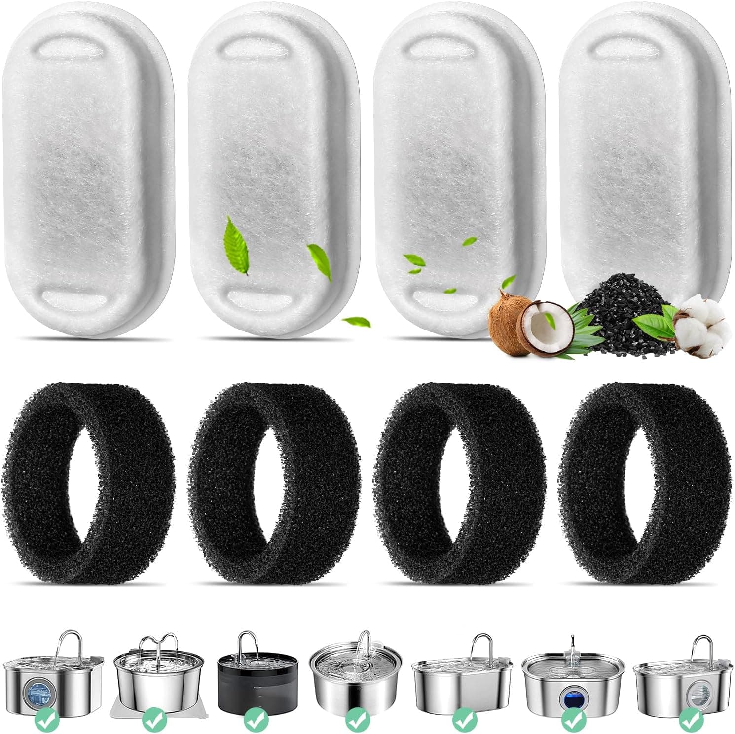 Filtri di ricambio per fontana gatti 3,2L – 4 carbone + 4 schiuma 🐾