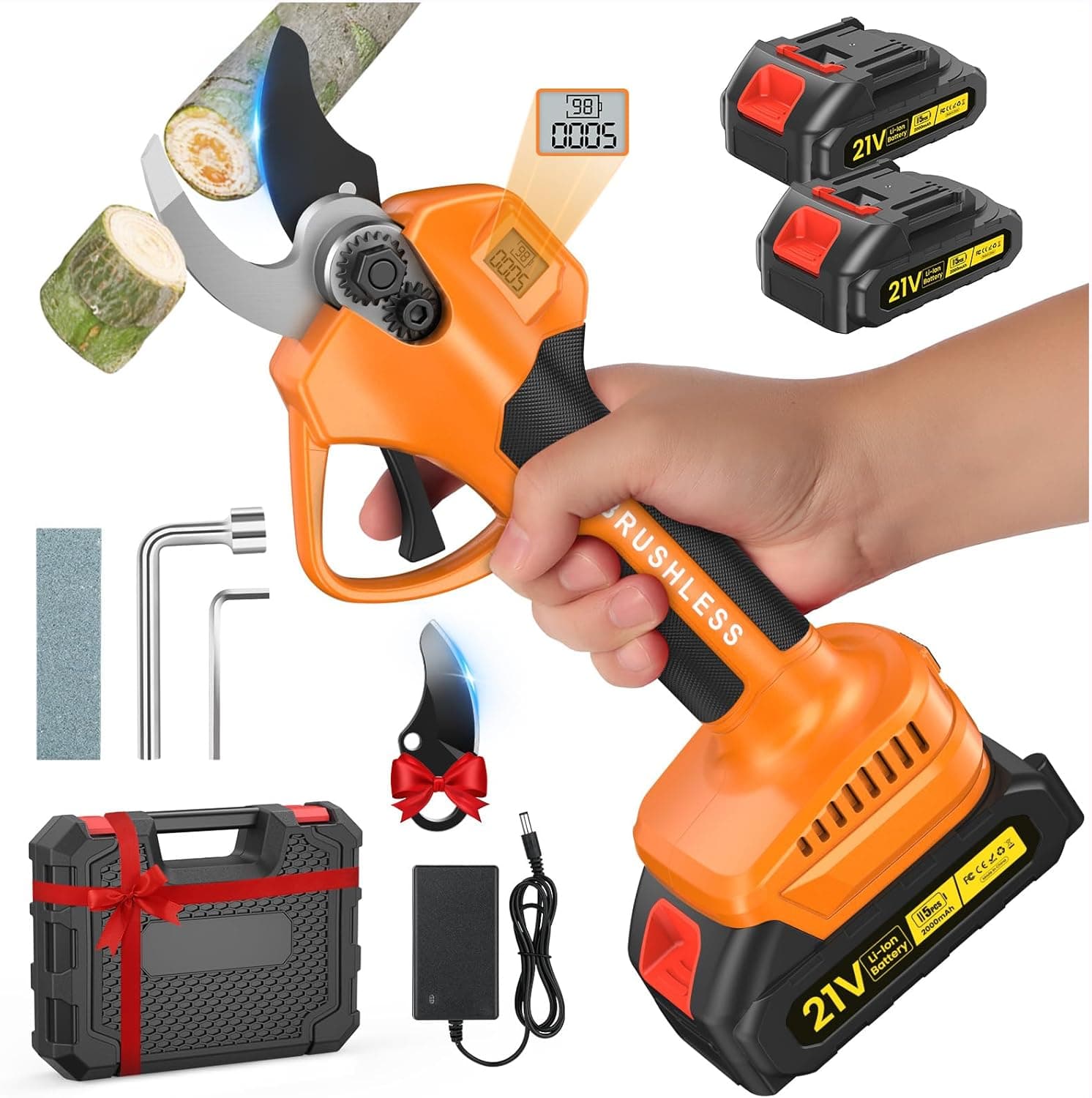 Forbici potatura a batteria 35mm 21V, 2 batterie 2000 mAh ✂️