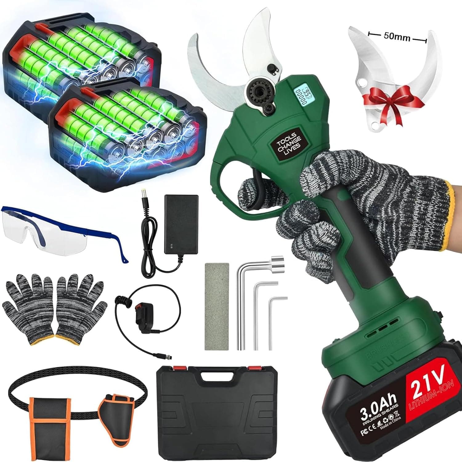 Forbici Potatura Elettriche 50 mm con batteria 2×3000 mAh ✂️