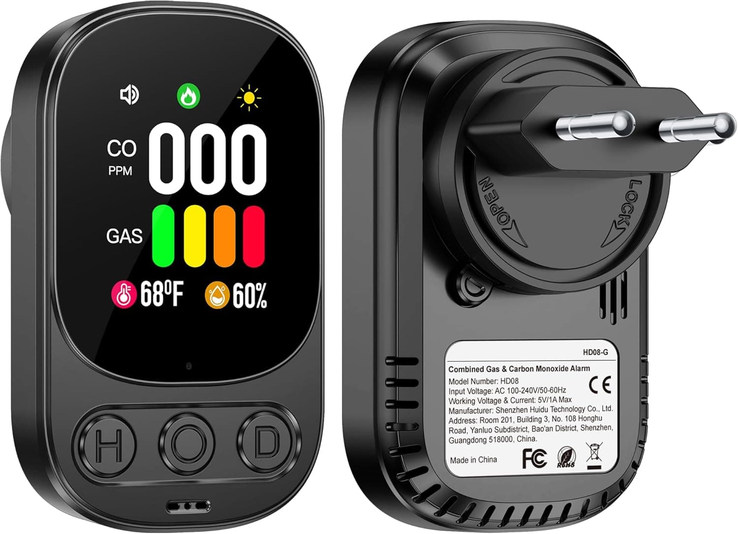 Gedsffati HD08-G Rilevatore di gas e CO con spina 🛡️