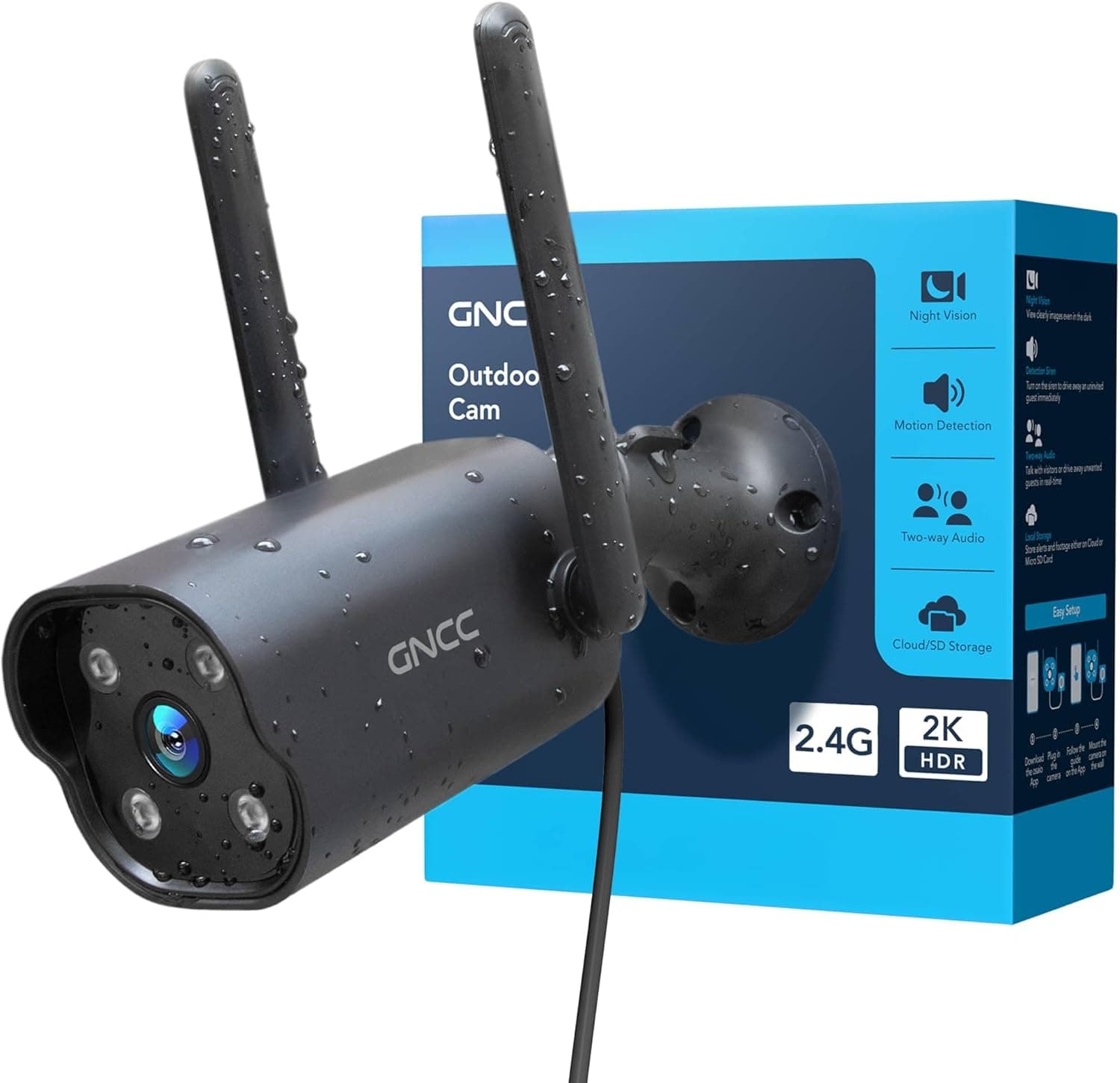 GNCC Telecamera Wi‑Fi esterno 2K con sirena e grandangolo 📷