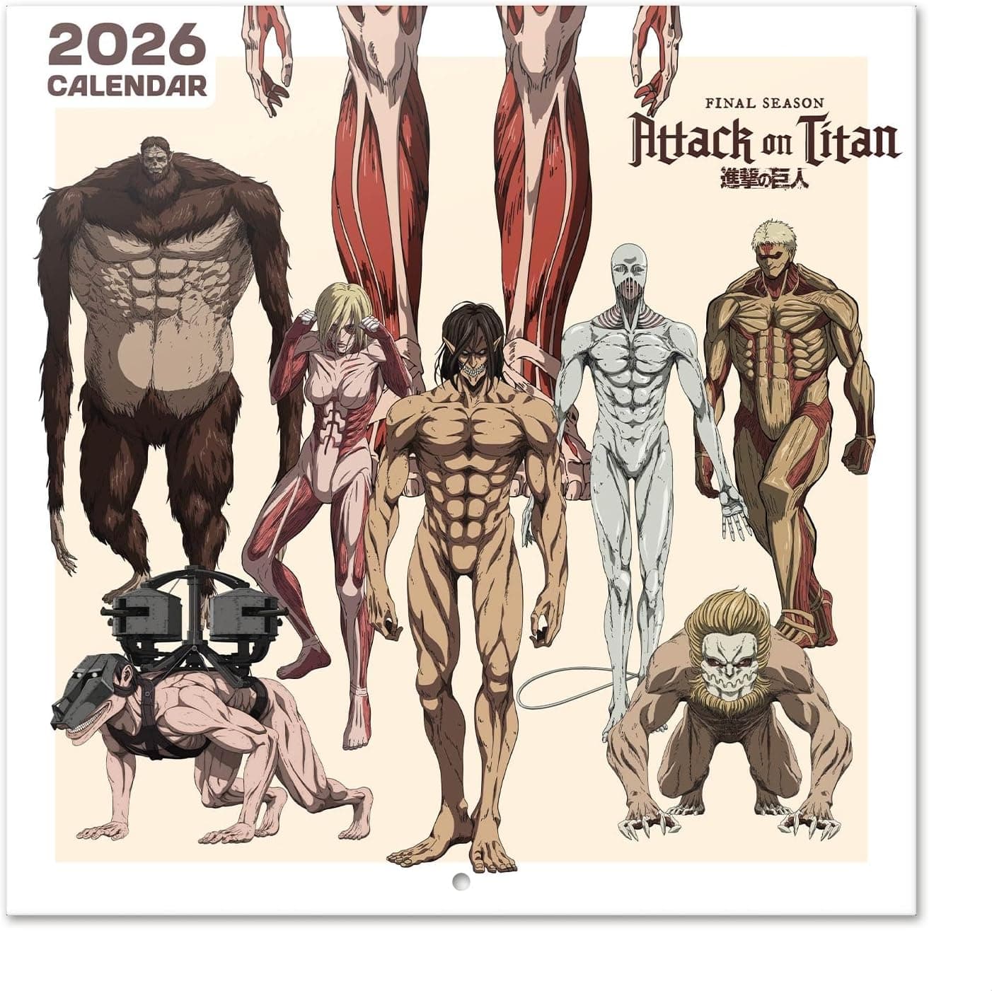 Grupo Erik Calendario 2026 Attack on Titan mensile 30x30 cm 📅