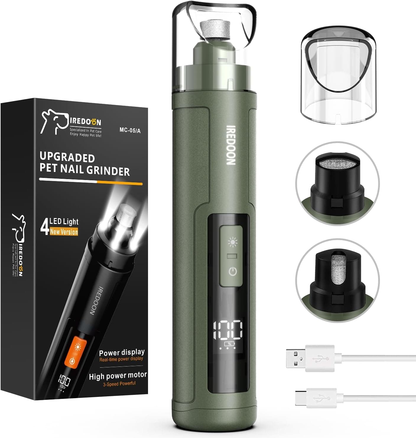 IREDOON Lima unghie per cani elettrica 3 velocità, 40 dB 🎧