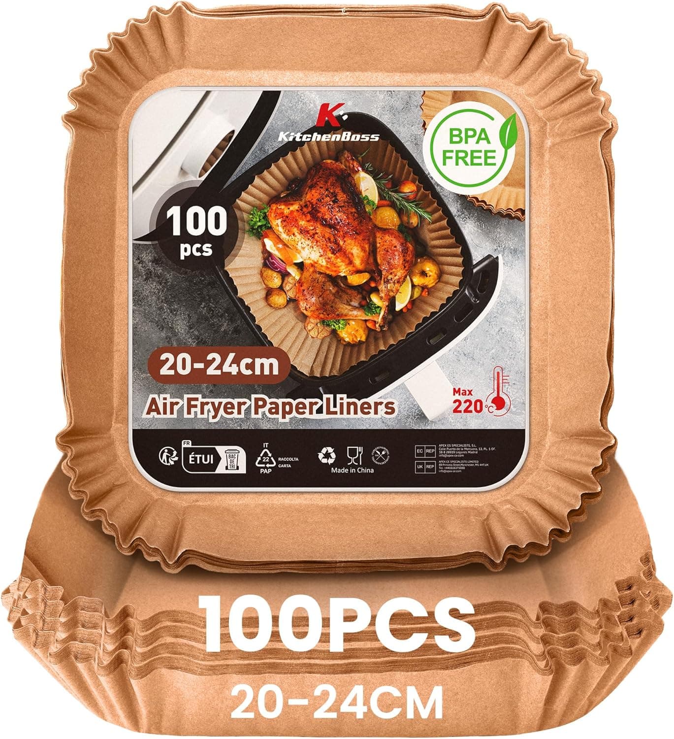 KitchenBoss Carta forno per friggitrice ad aria 100 pezzi 🍽️